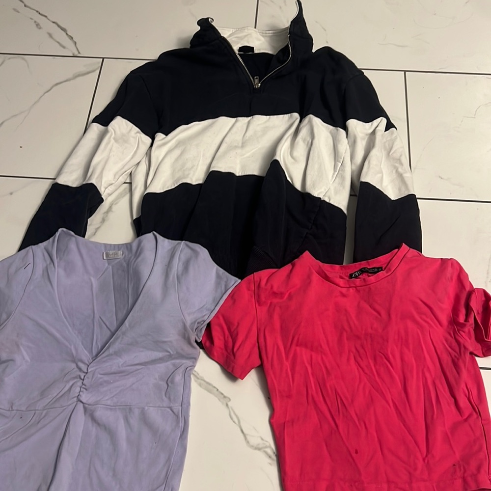Bundle, John galt/ brandy Melville shirt and crew neck and Zara crop top